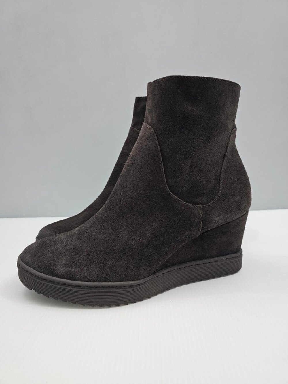 Sofft Shary Waterproof Wedge Ankle Boots Womens 10 Dark Brown Suede Heel Casual